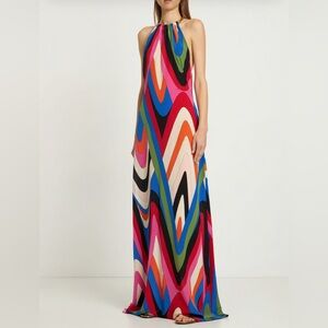 Emilio Pucci Crepe De Chine Moire Print Long Dress